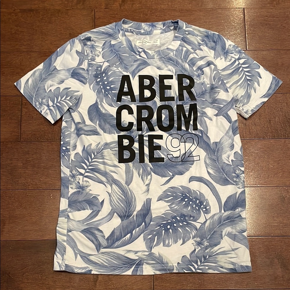 Abercrombie & Fitch Blue and White Short Sleeve Tee